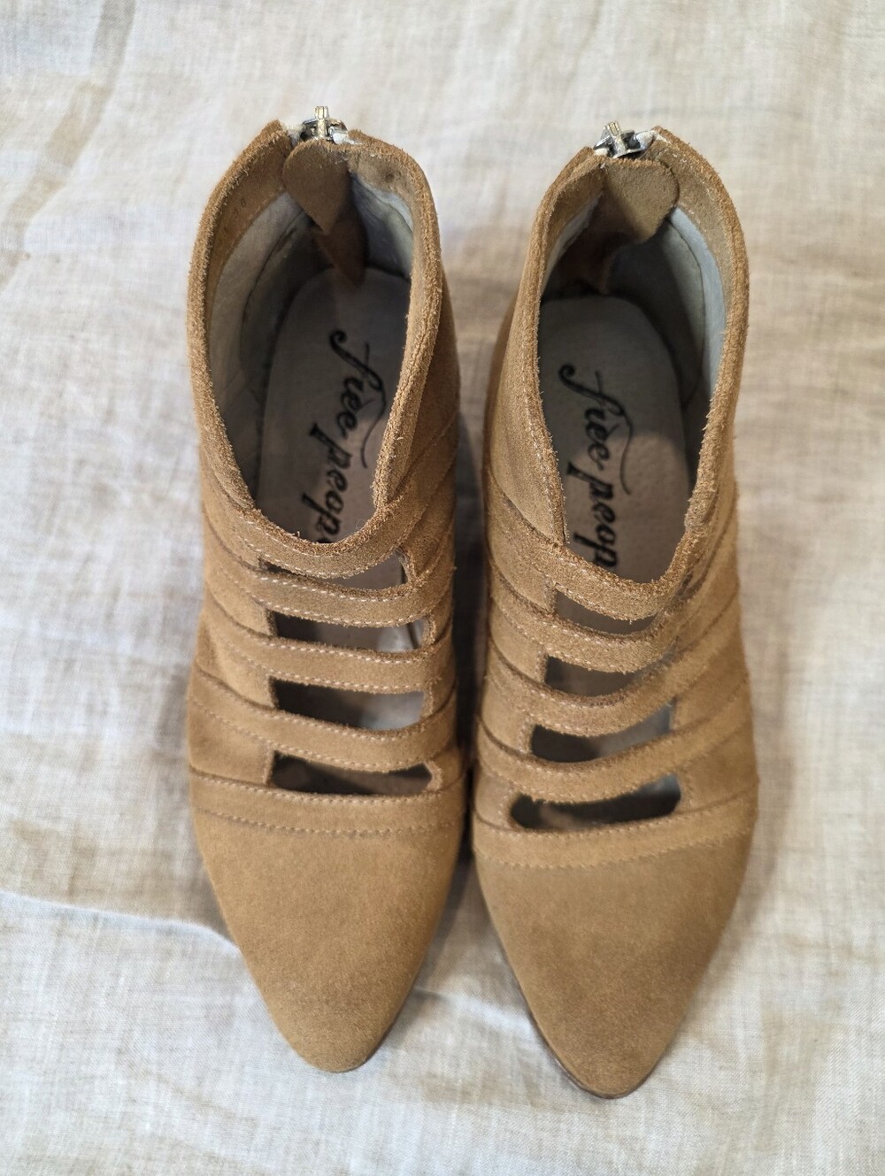 Free People Camel Suede Strappy Pointed Booties SZ 36